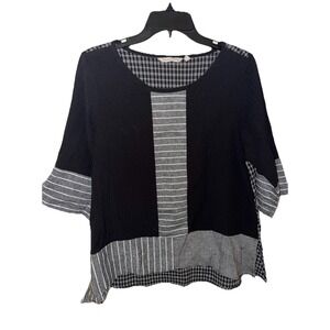 Soft Surroundings‎ Black White Classic Patchwork 100% Linen Flowy Top Size S